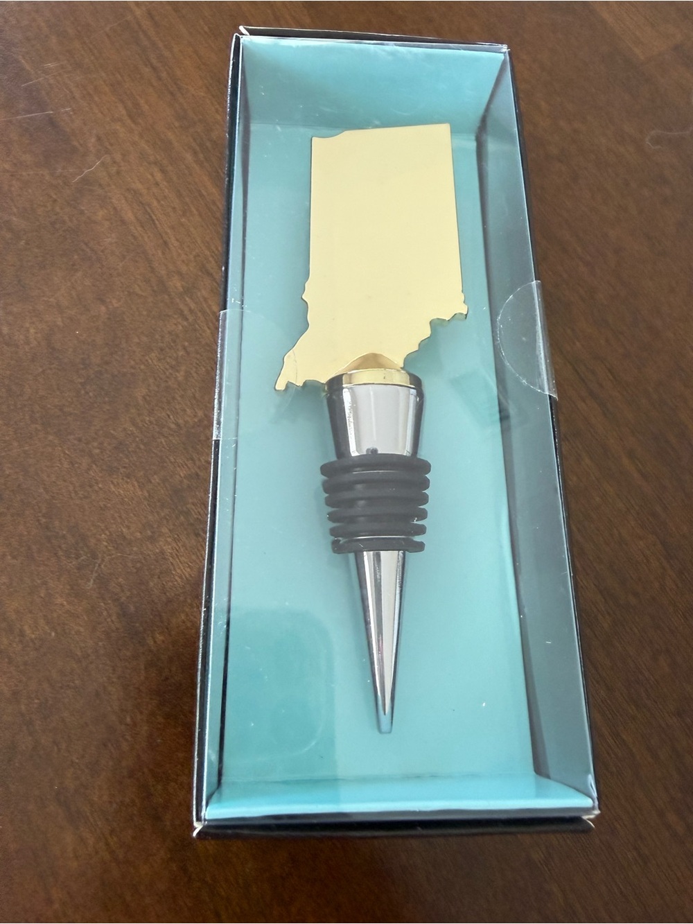 Wild Eye Designs Indiana State Wine Bottle Stopper Gold Tone Gift Box New